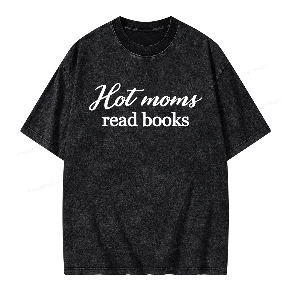 Pagewings Hot Moms Read Books Unisex Washed T-shirt