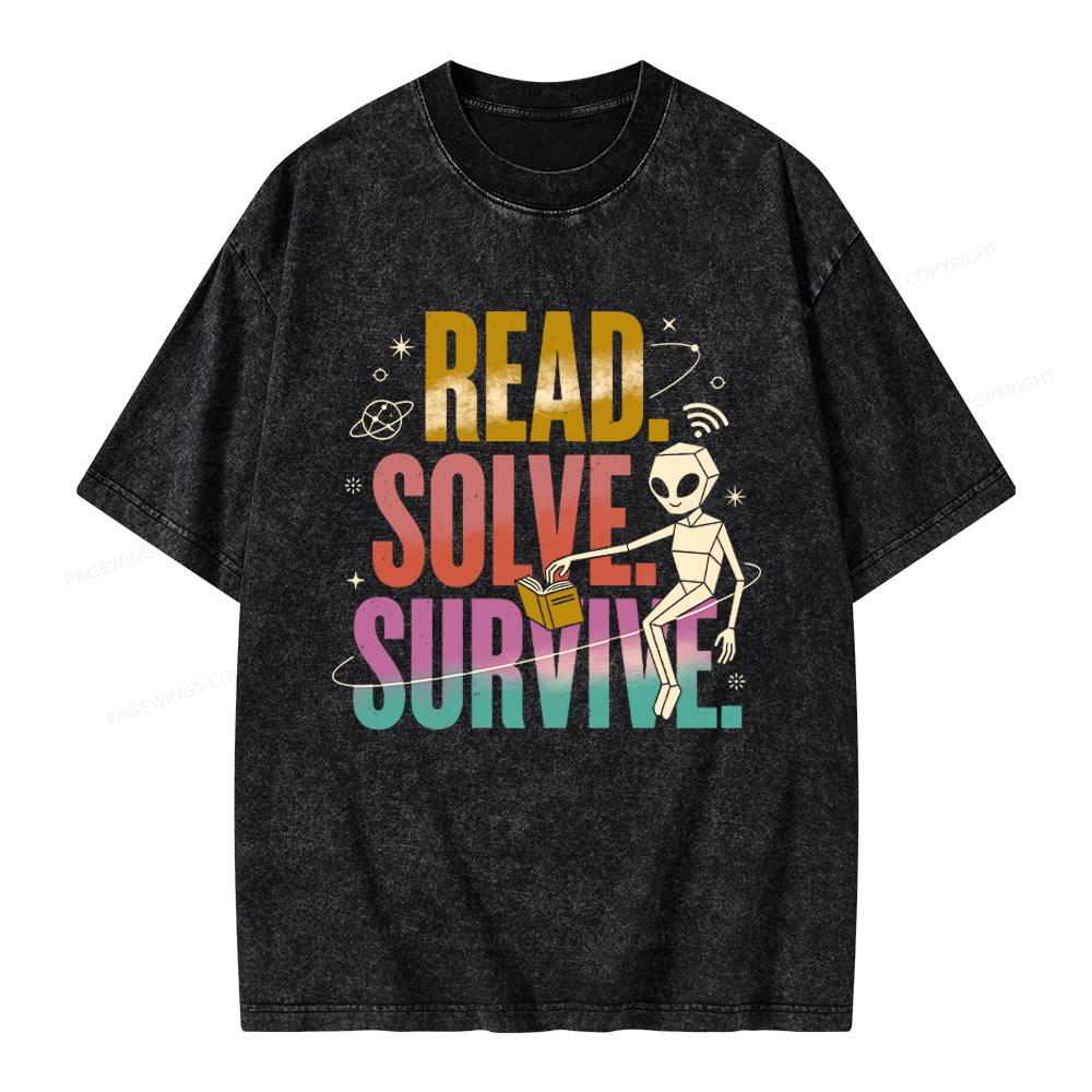 Pagewings Read Solve Survive Unisex Washed T-shirt