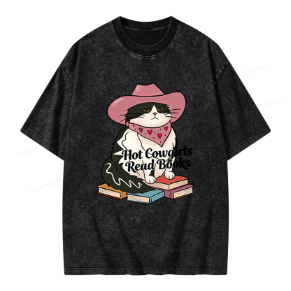 Pagewings Hot Cowgirls Read Books Unisex Washed T-shirt