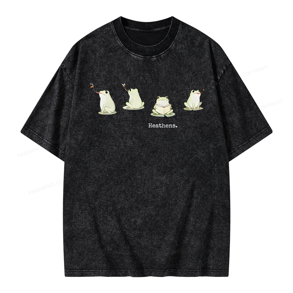 Pagewings Frog Reading Unisex Washed T-shirt