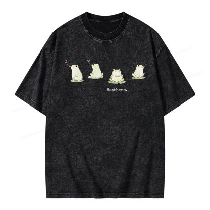 Pagewings Frog Reading Unisex Washed T-shirt