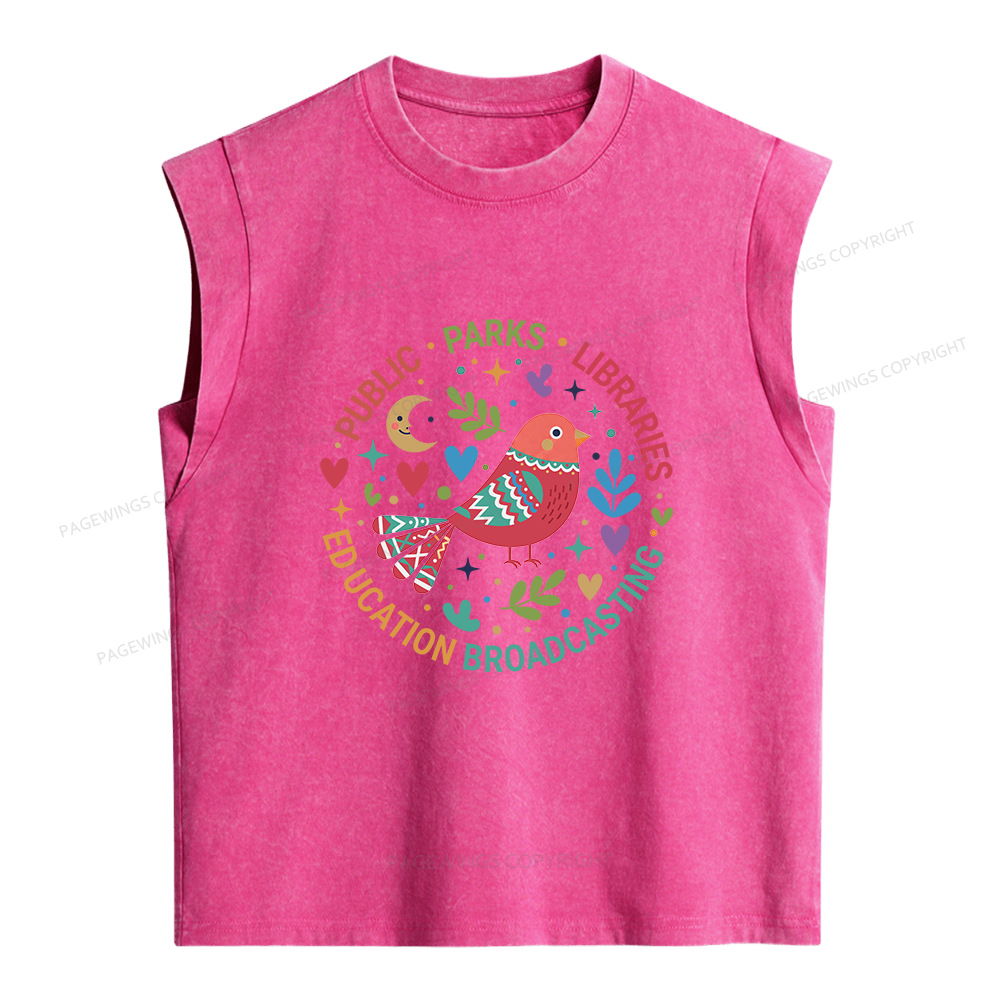 Pagewings Public Parks Libraries Education Broadcasting Women's Washed Tank Top