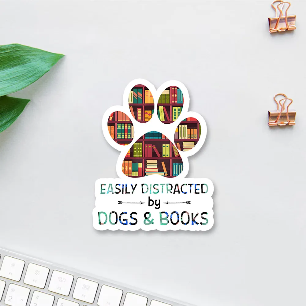 Pagewing Easily Distracted By Dogs And Books Sticker
