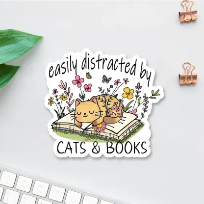 Pagewing Easily Distracted By Cats And Books Sticker