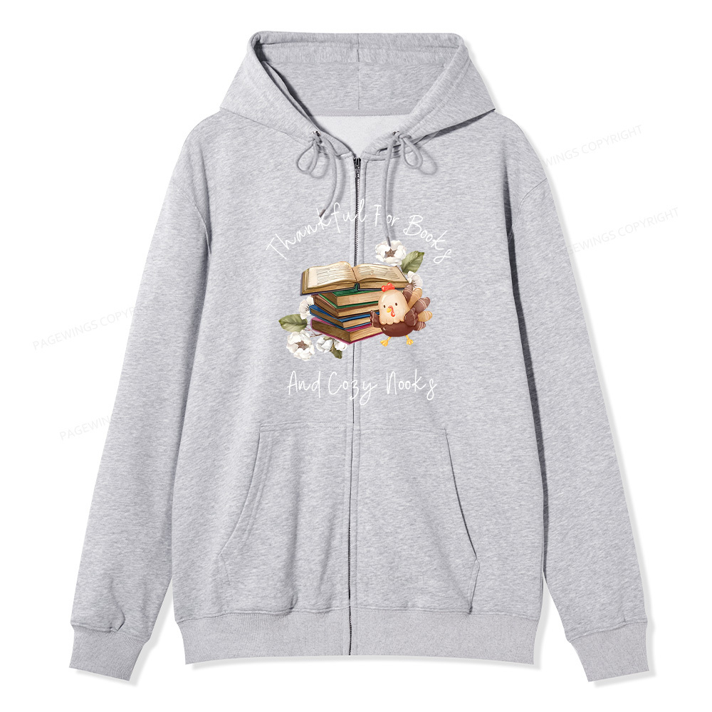 Pagewings Thankful For Books And Cozy Nooks Unisex Fleece Zip Up Hoodie