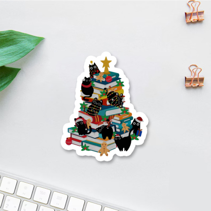 Pagewings Cute Cats Books Christmas Tree Sticker