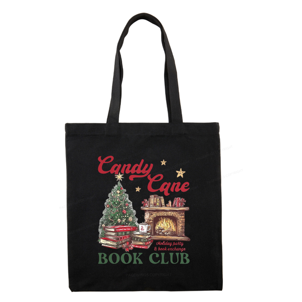 Pagewings Candy Cane Christmas Book Club Tote Bag