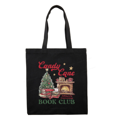 Pagewings Candy Cane Christmas Book Club Tote Bag