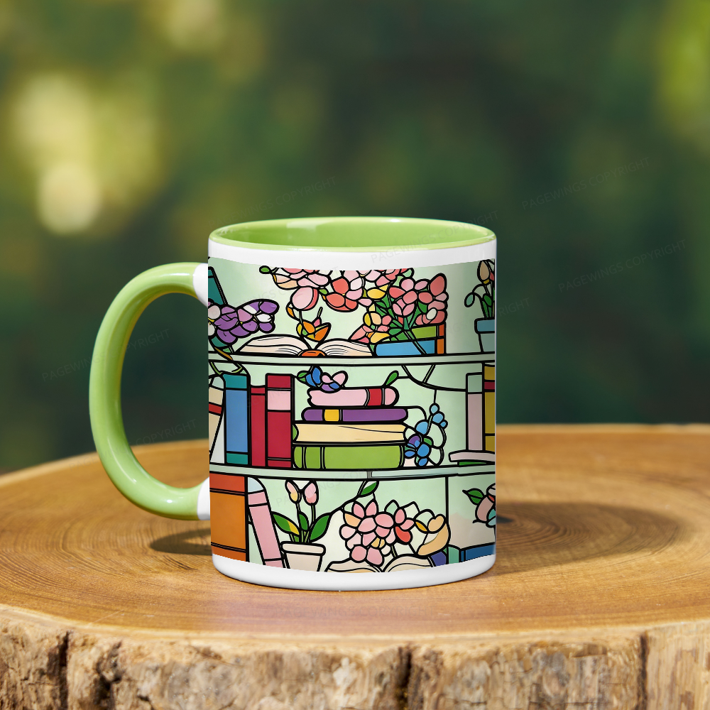 Pagewings Book Lover Floral Bookshelf Mug