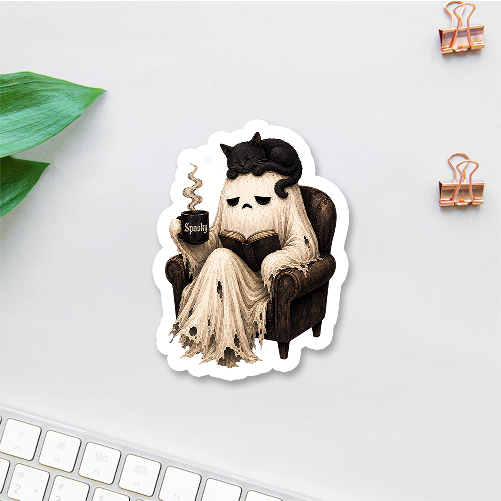 Pagewings Cute Ghost Reading Book Sticker
