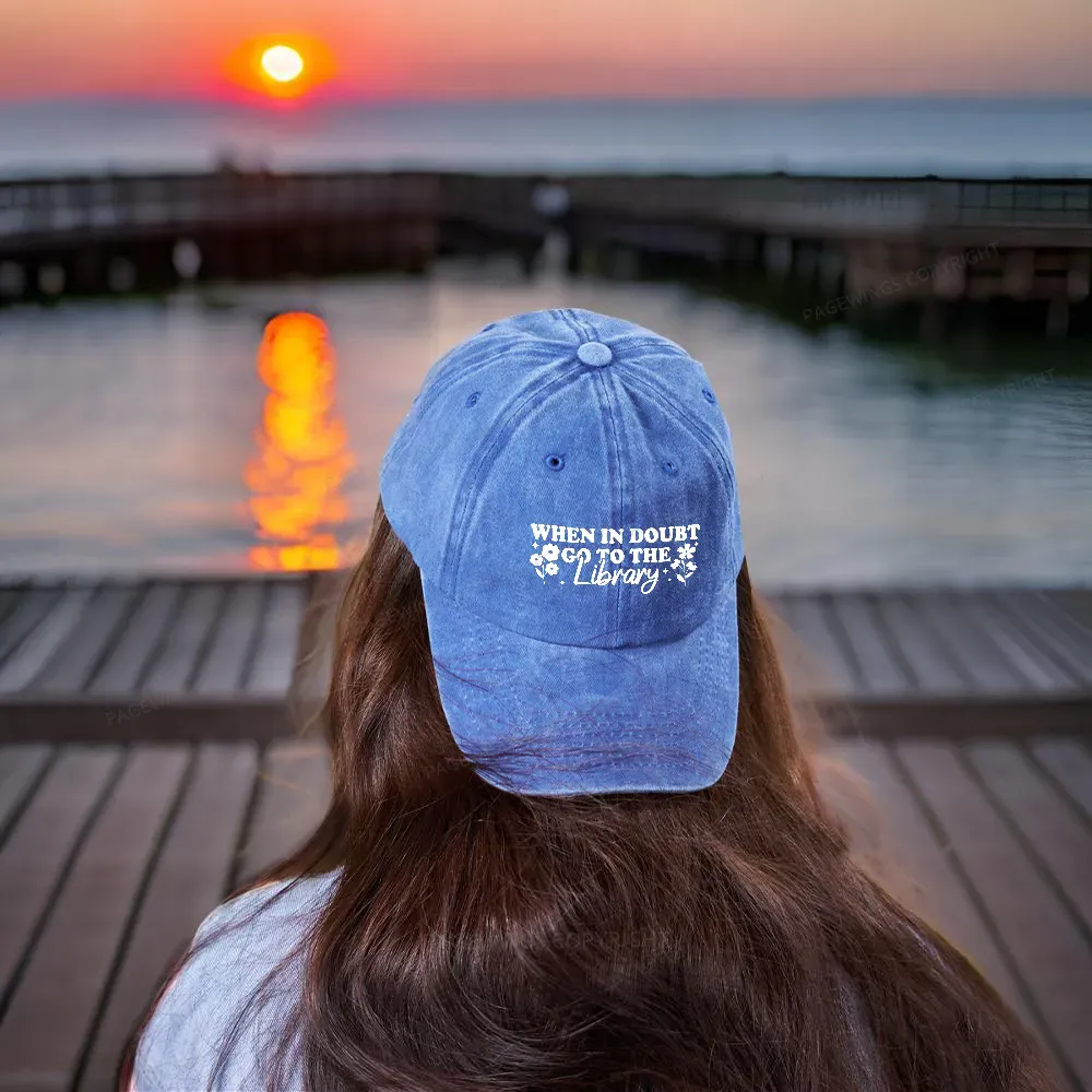 Pagewings When In Doubt Go To The Library Washed Cap