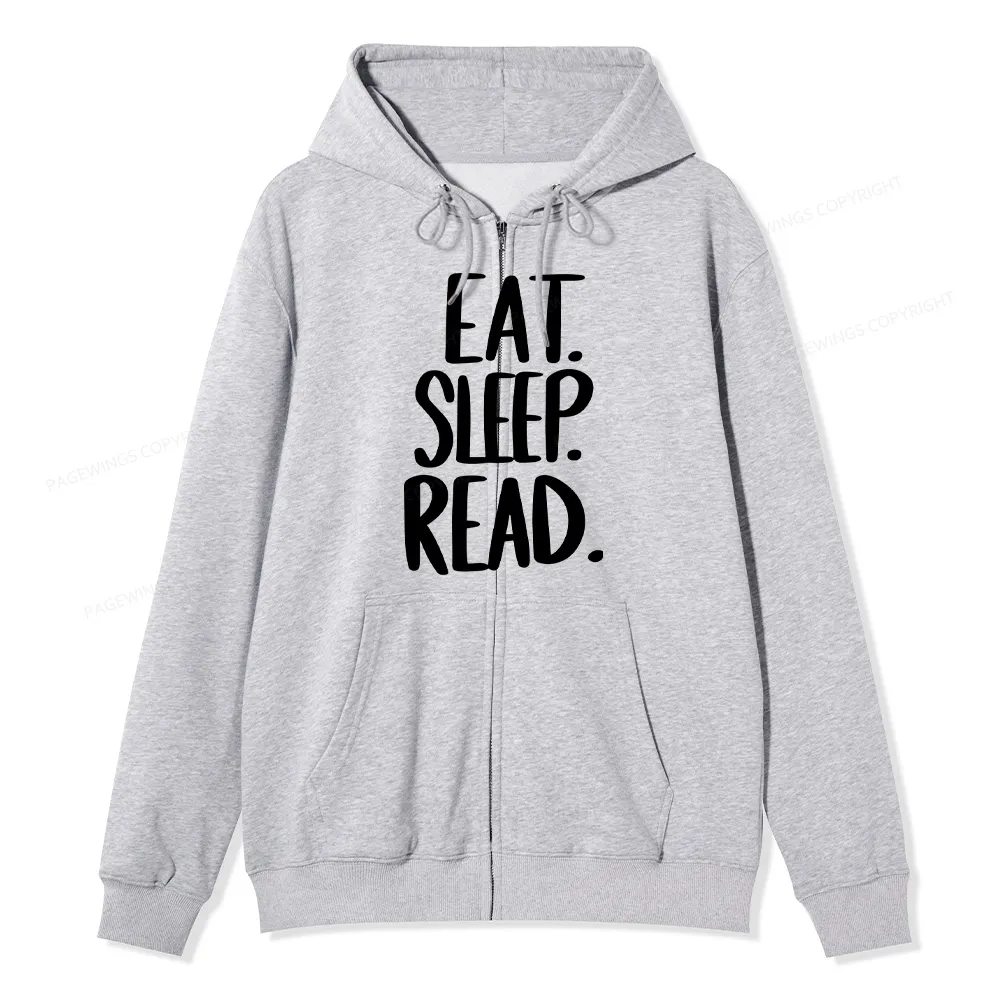 Pagewings Eat Sleep Read Unisex Fleece Zip Up Hoodie