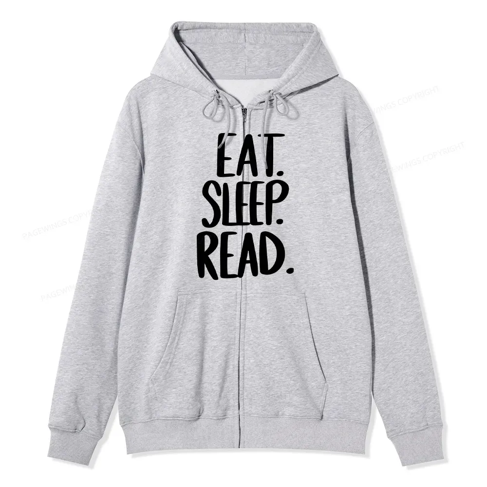 Pagewings Eat Sleep Read Unisex Fleece Zip Up Hoodie