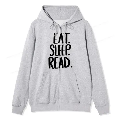 Pagewings Eat Sleep Read Unisex Fleece Zip Up Hoodie
