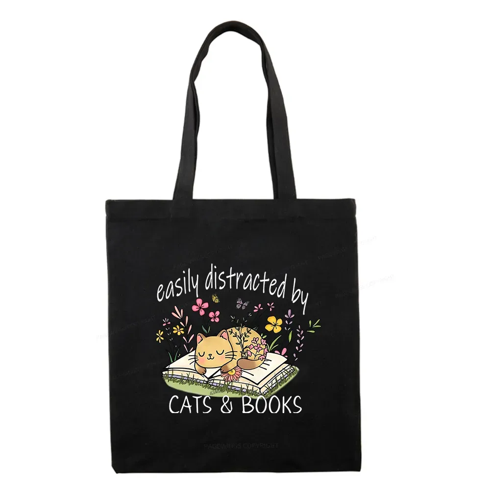 Pagewings Easily Distracted By Cats And Books Tote Bag