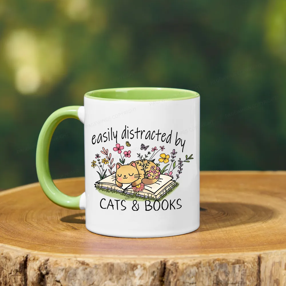 Pagewings Easily Distracted By Cats And Books Mug