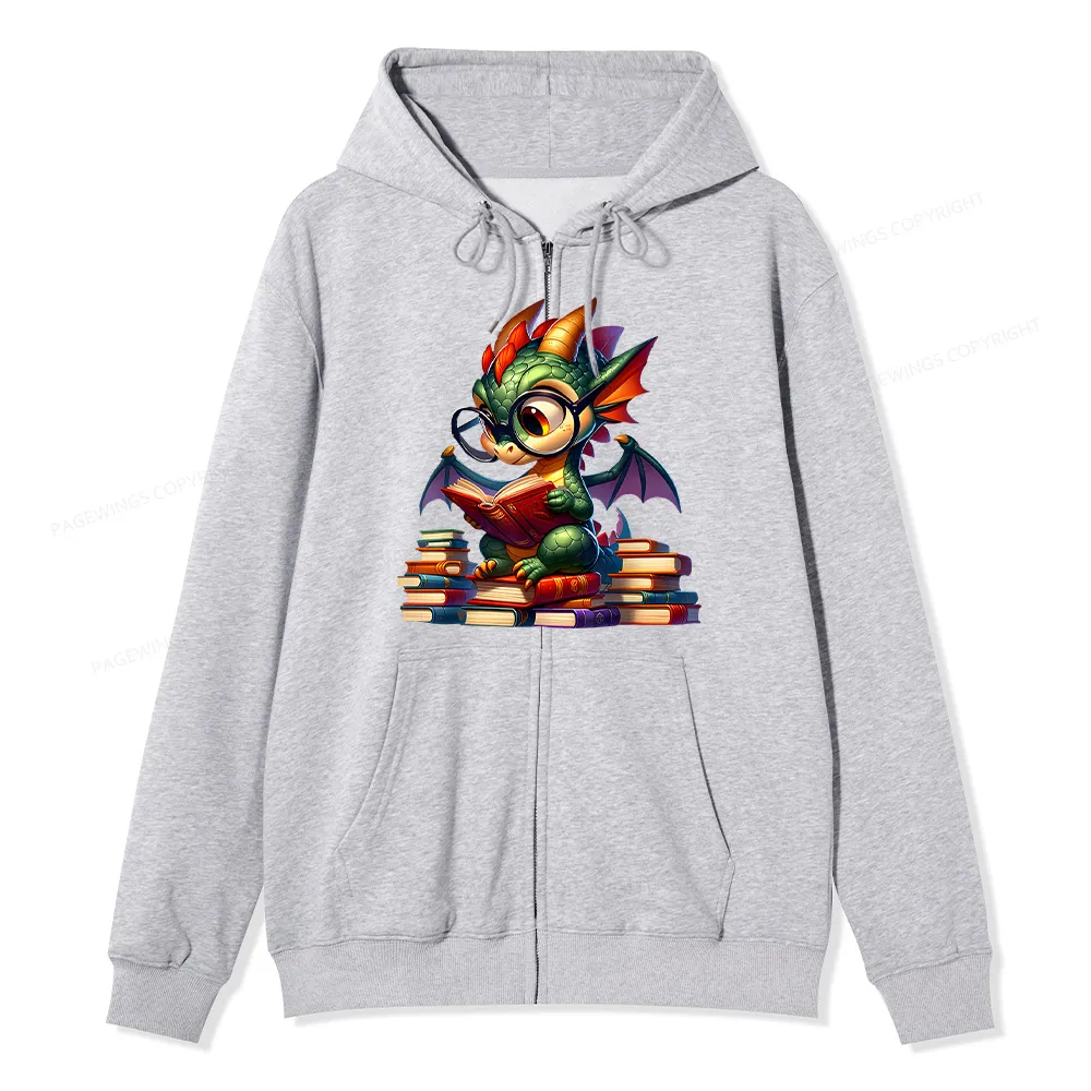 Pagewings Dragon And Books Unisex Fleece Zip Up Hoodie