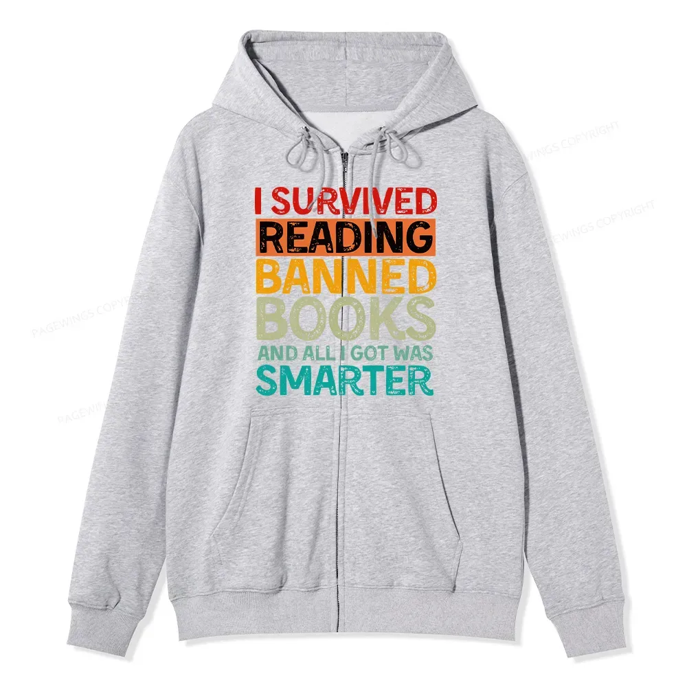 Pagewings I Survived Reading Banned Books Unisex Fleece Zip Up Hoodie