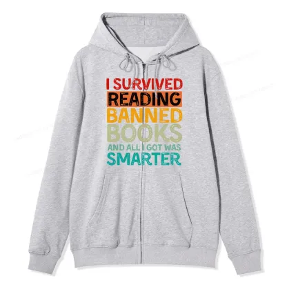 Pagewings I Survived Reading Banned Books And All I Got Was Smarter Unisex Fleece Zip Up Hoodie