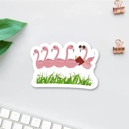 Pagewings Funny Flamingo Reading Book Sticker