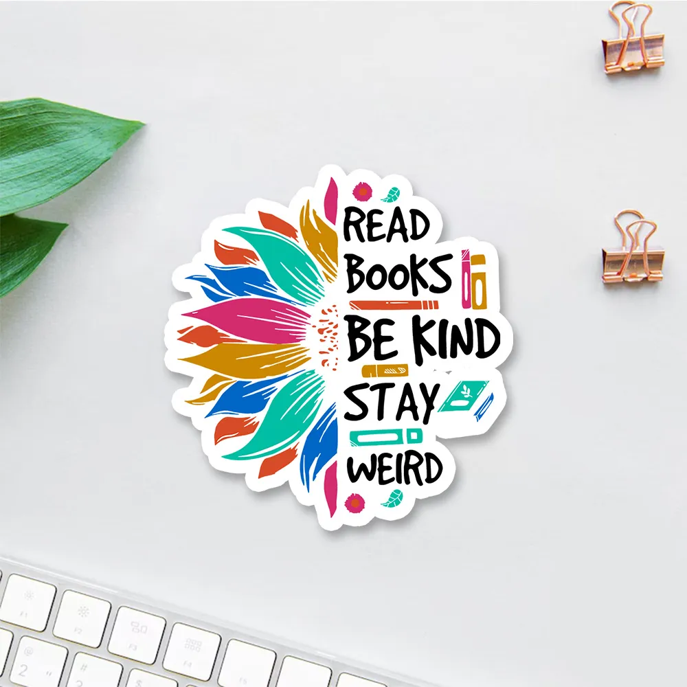 Pagewings Read Books Be Kind Stay Weird on Backpack Sticker
