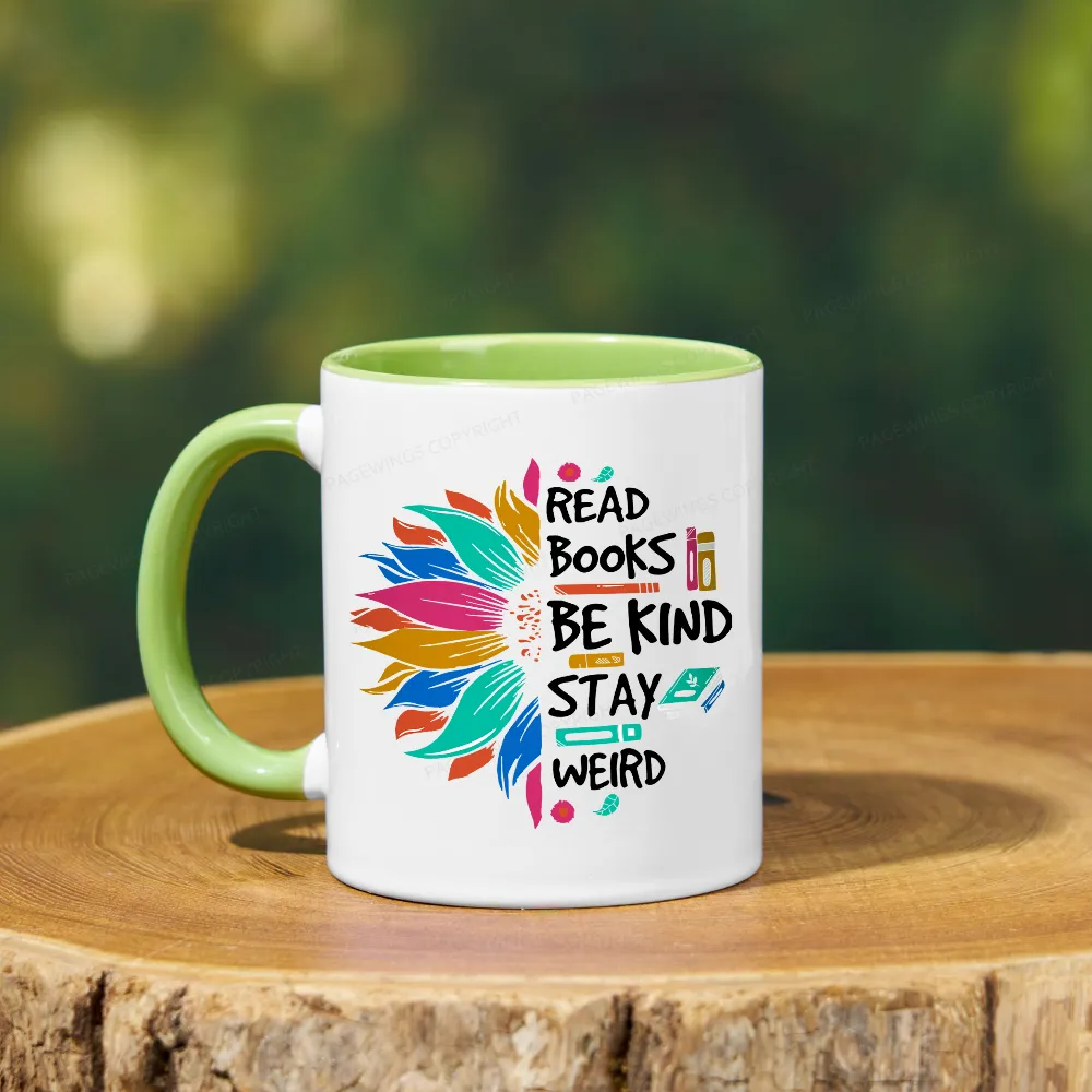 Pagewings Read Books Be Kind Stay Weird on Backpack Mug