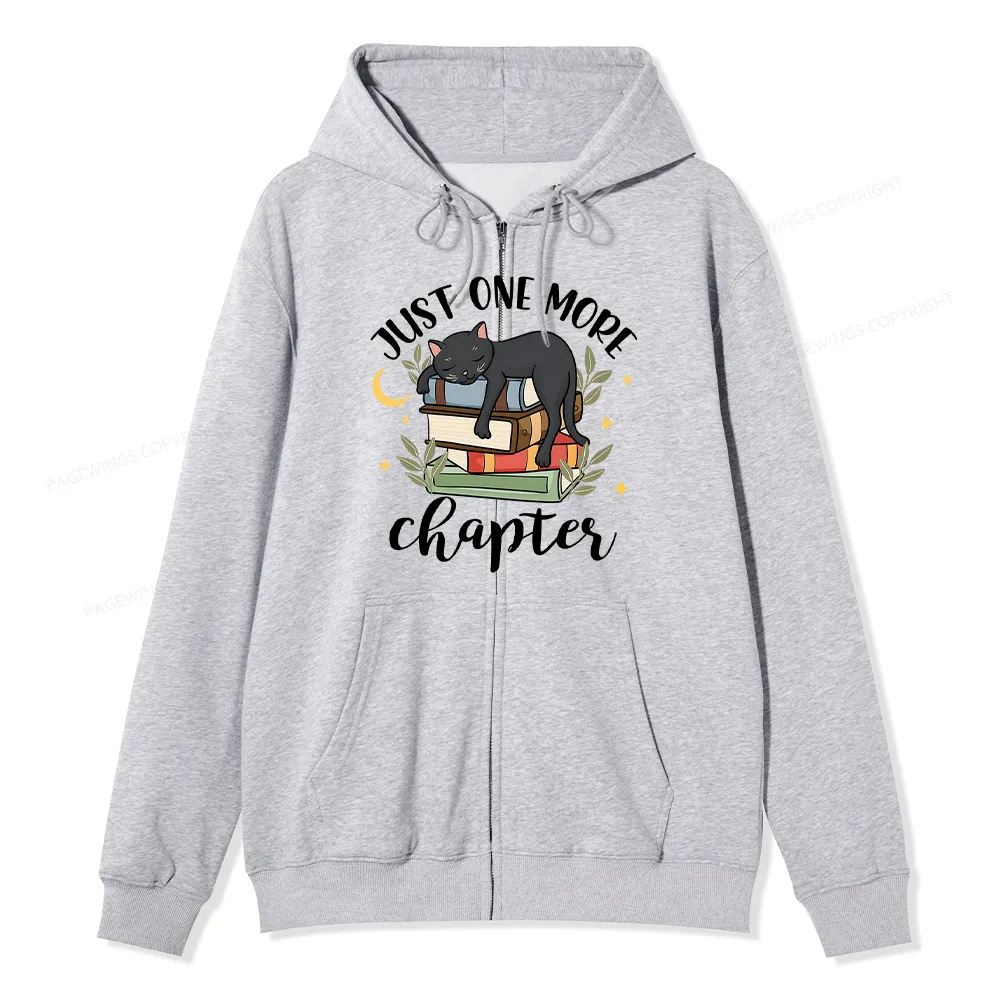 Pagewings Just One More Chapter Adorable Cat Unisex Fleece Zip Up Hoodie