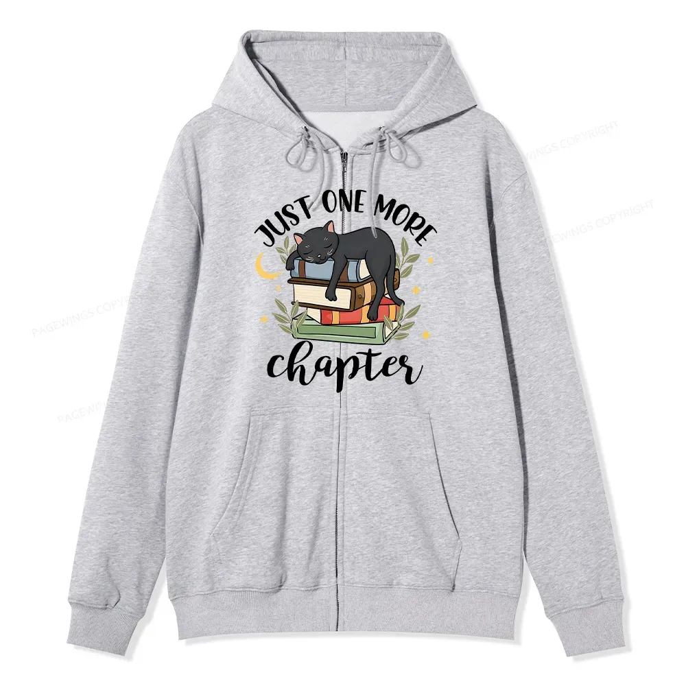 Pagewings Just One More Chapter Adorable Cat Unisex Fleece Zip Up Hood