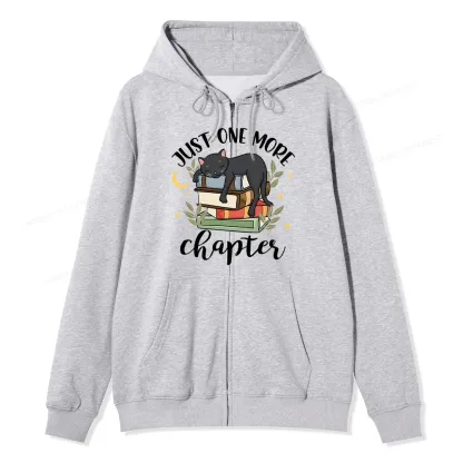 Pagewings Just One More Chapter Adorable Cat Unisex Fleece Zip Up Hoodie