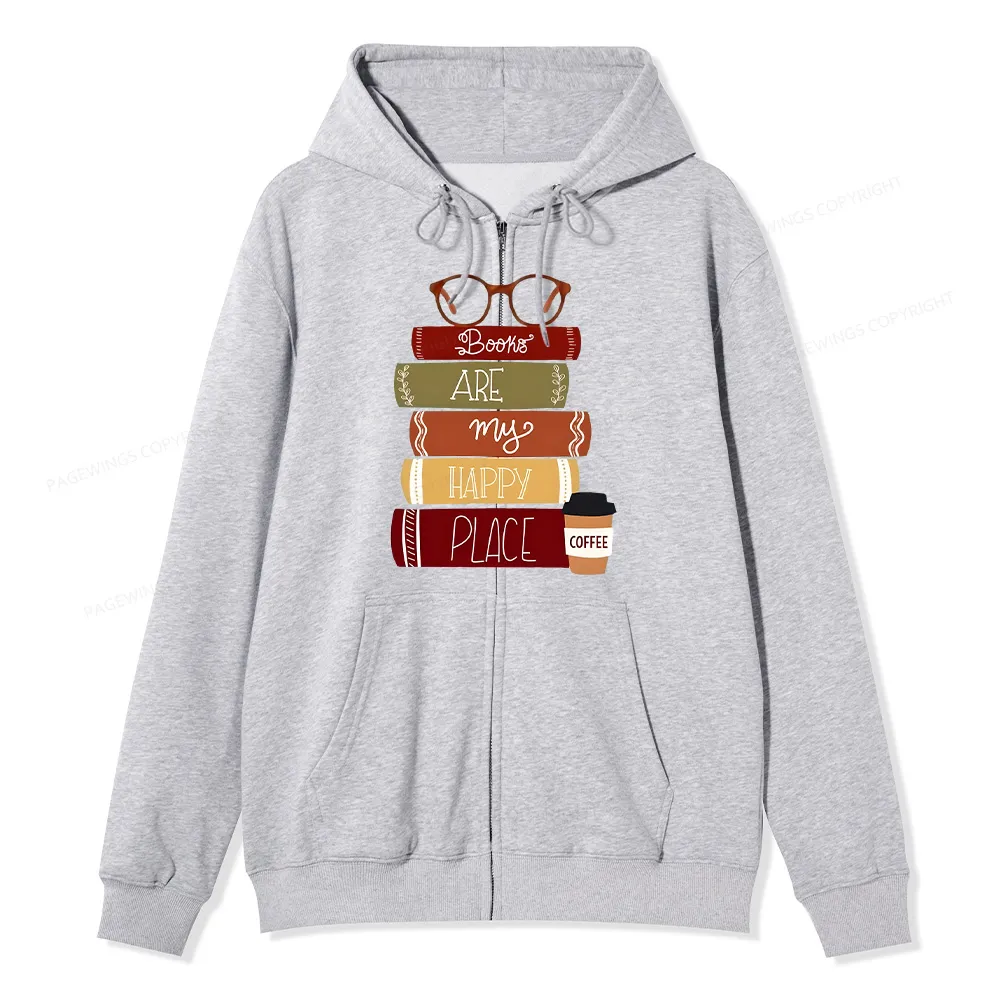 Pagewings Books are My Happy Place Unisex Fleece Zip Up Hoodie