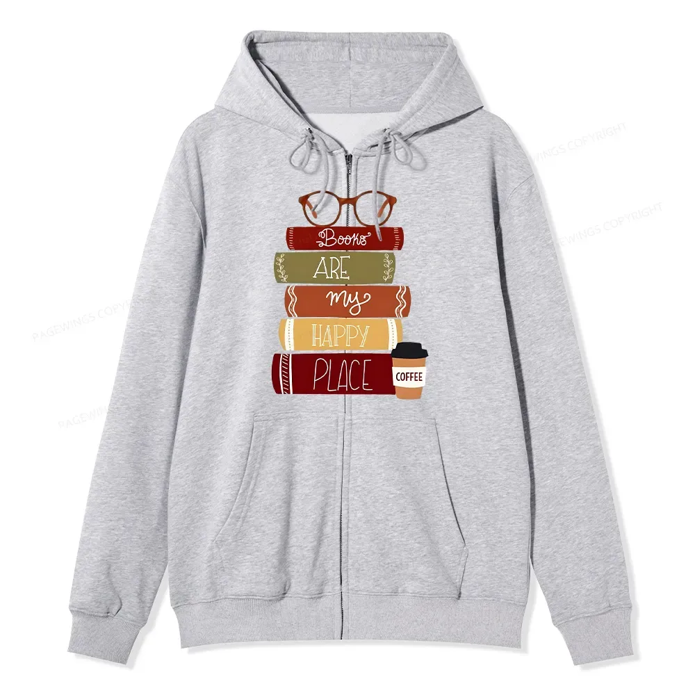 Pagewings Books are My Happy Place Unisex Fleece Zip Up Hoodie