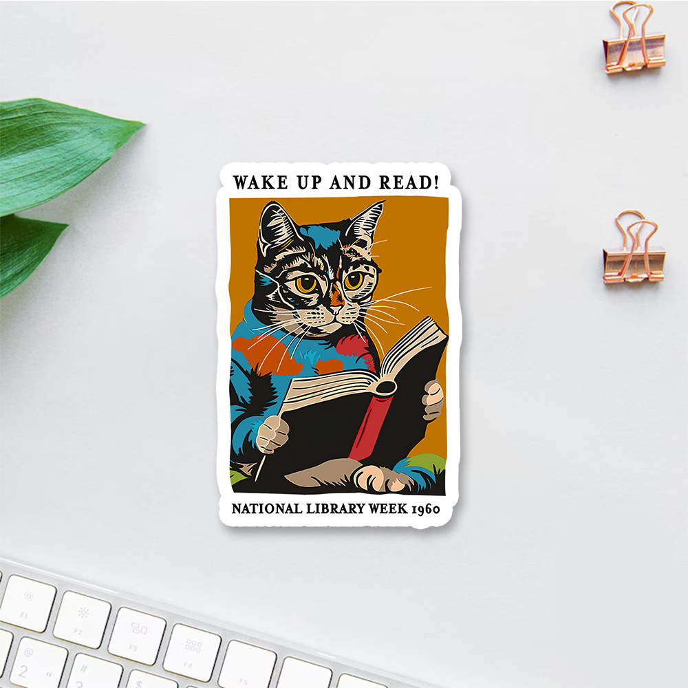 Pagewings Cat Reading Poster Sticker