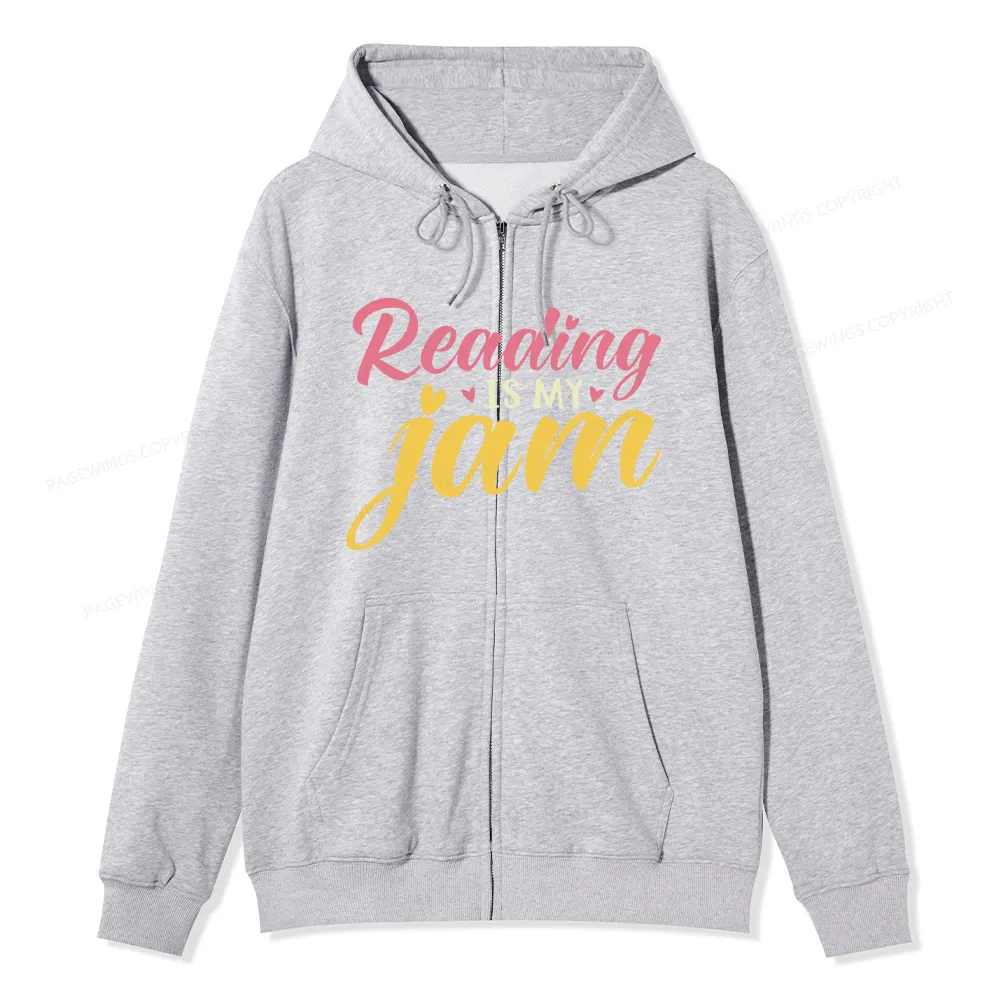 Pagewings Reading is My Jam Unisex Fleece Zip Up Hoodie