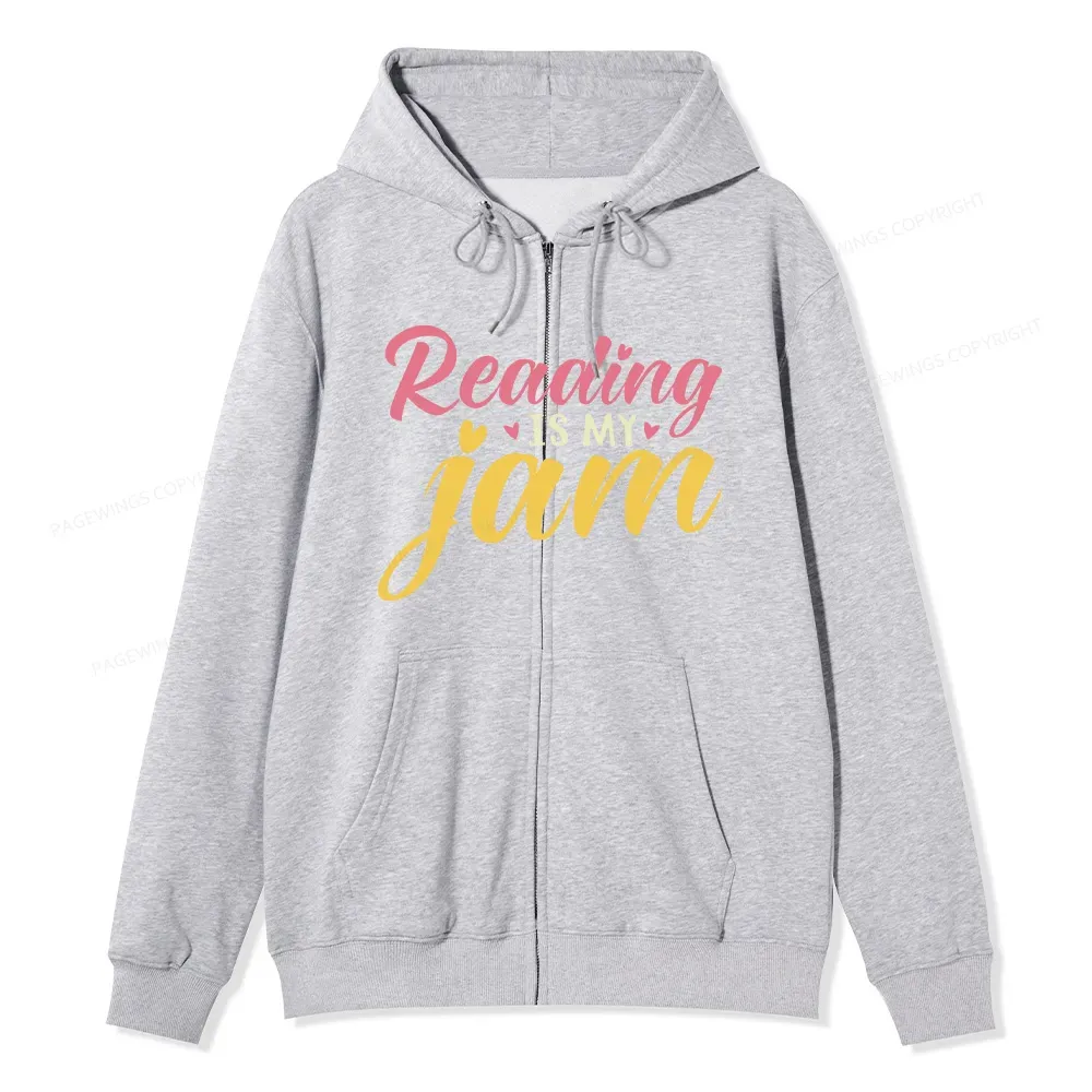 Pagewings Reading is My Jam Unisex Fleece Zip Up Hoodie