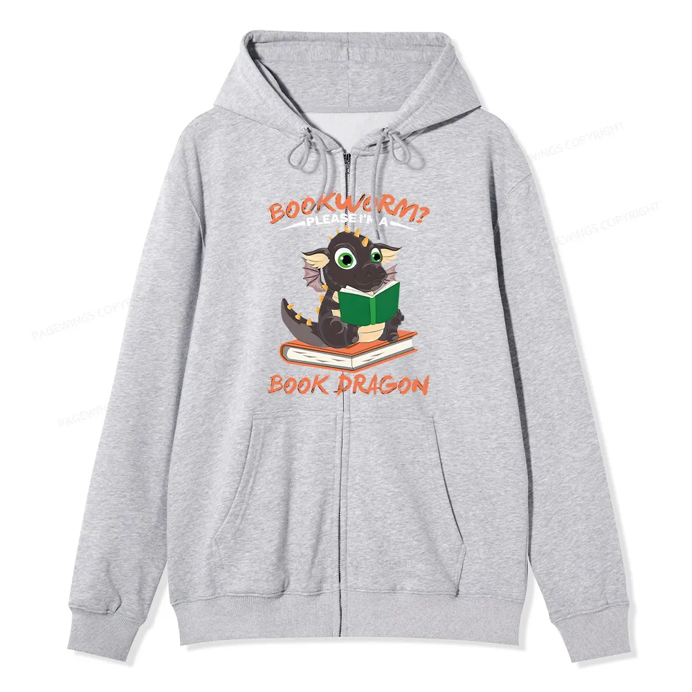 Pagewings Book Dragon Unisex Fleece Zip Up Hoodie