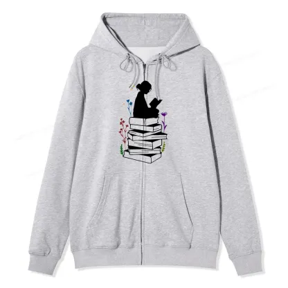 Pagewings Girl Reading Unisex Fleece Zip Up Hoodie