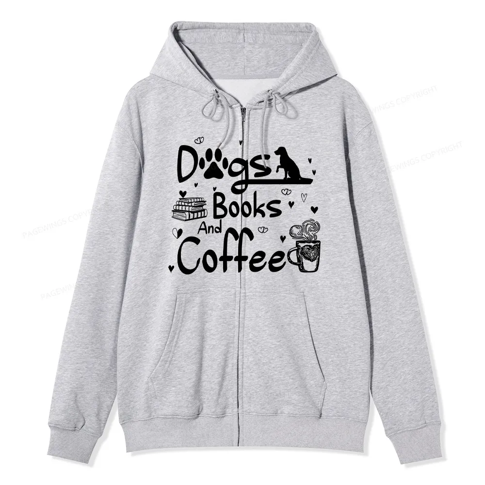 Pagewings Dogs Books And Coffee Unisex Fleece Zip Up Hoodie