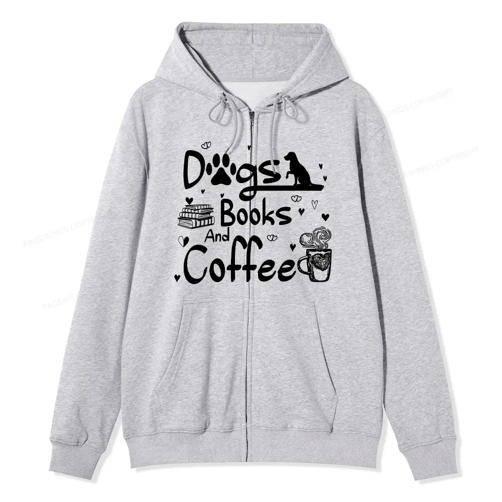 Pagewings Dogs Books And Coffee Unisex Fleece Zip Up Hoodie