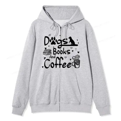 Pagewings Dogs Books And Coffee Unisex Fleece Zip Up Hoodie