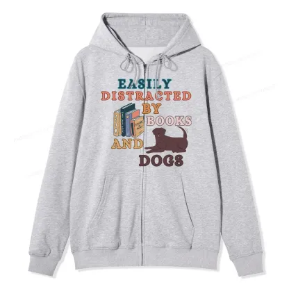 Pagewings Easily Distracted By Books And Labrador Unisex Fleece Zip Up Hoodie