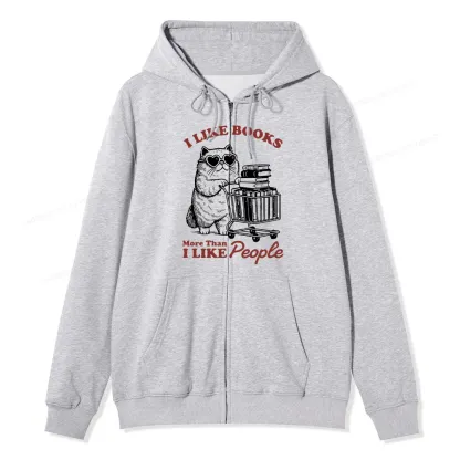 Pagewings I Like Books More Than I Like People Unisex Fleece Zip Up Hoodie