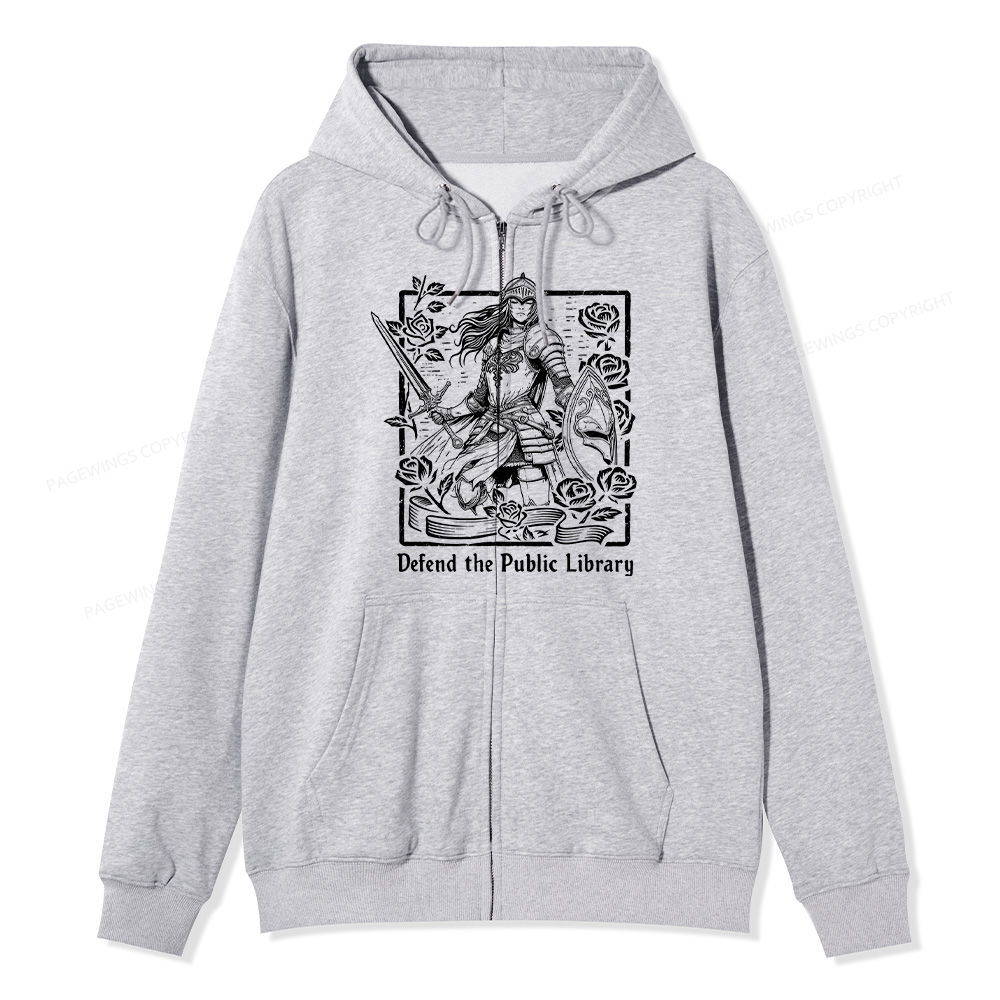 Pagewings Defend The Public Library Unisex Fleece Zip Up Hoodie
