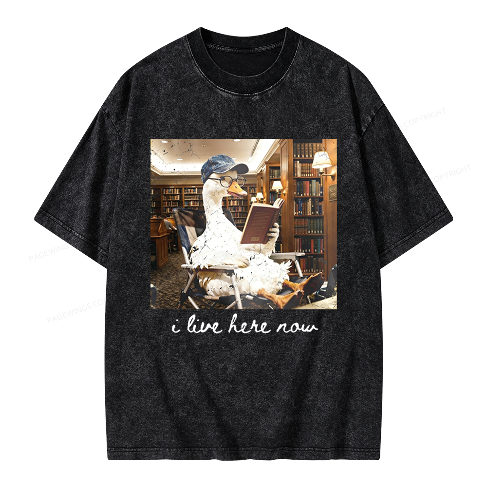 Pagewings I Live Here Now Unisex Washed T-shirt