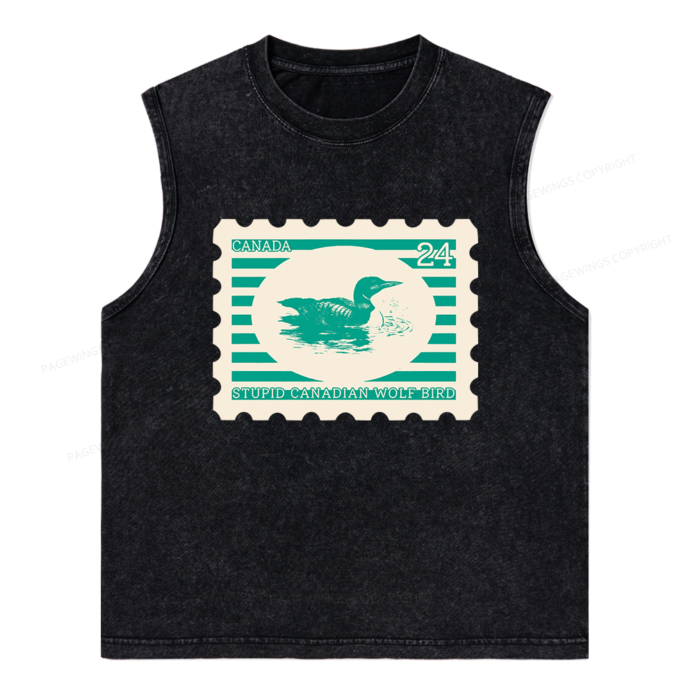 Pagewings Stupid Canadian Wolf Bird Unisex Washed Tank Top