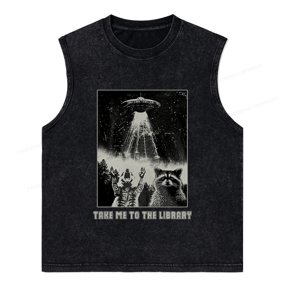 Pagewings Take Me To The Library Unisex Washed Tank Top