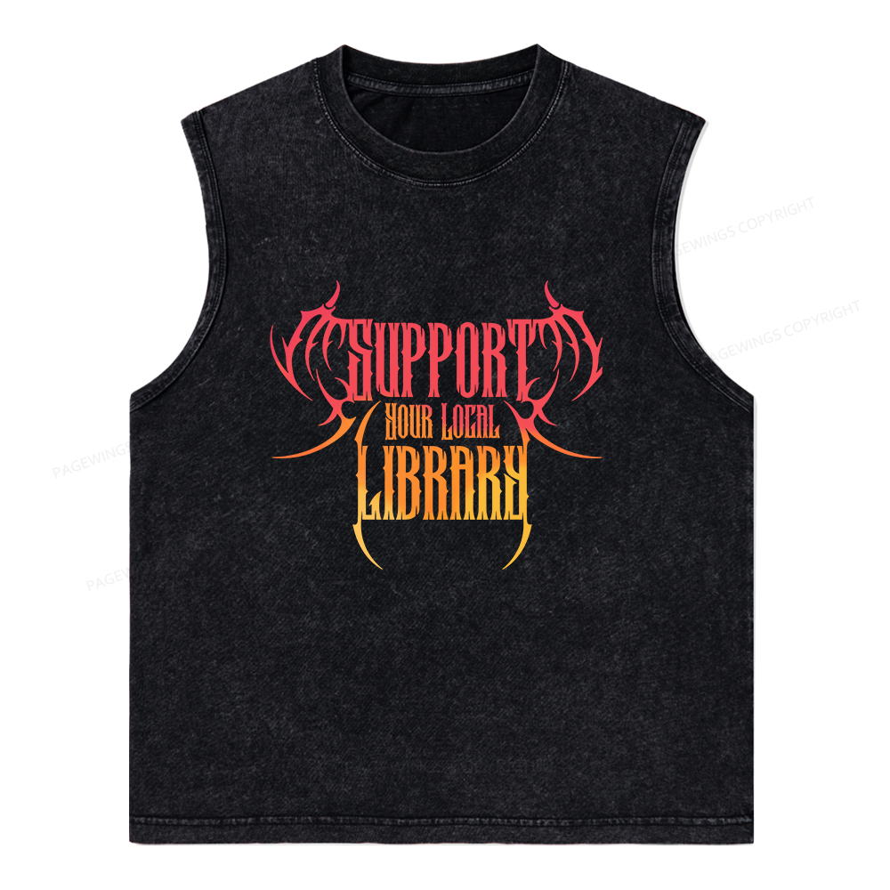 Pagewings Support Your Local Library Unisex Washed Tank Top