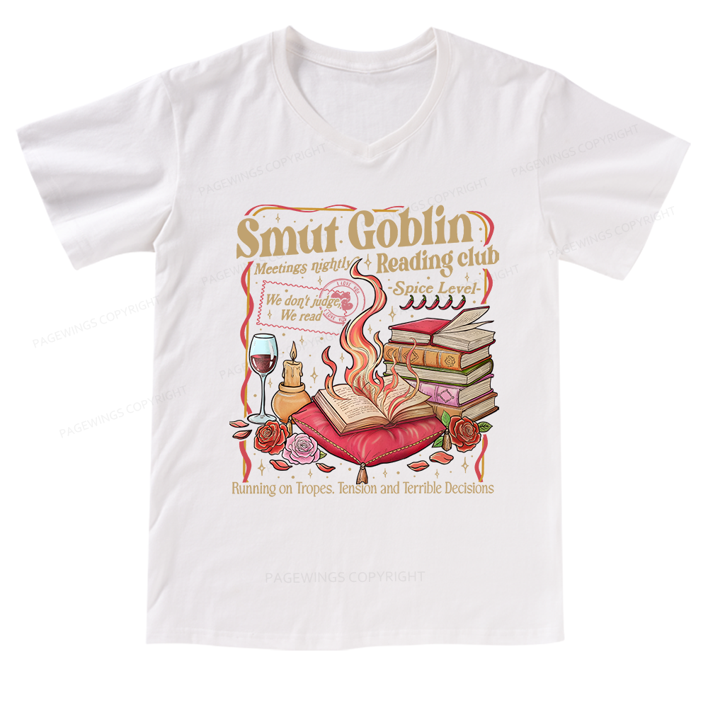 Pagewings Smut Goblin Dark Romance Bookish V-neck T-shirt