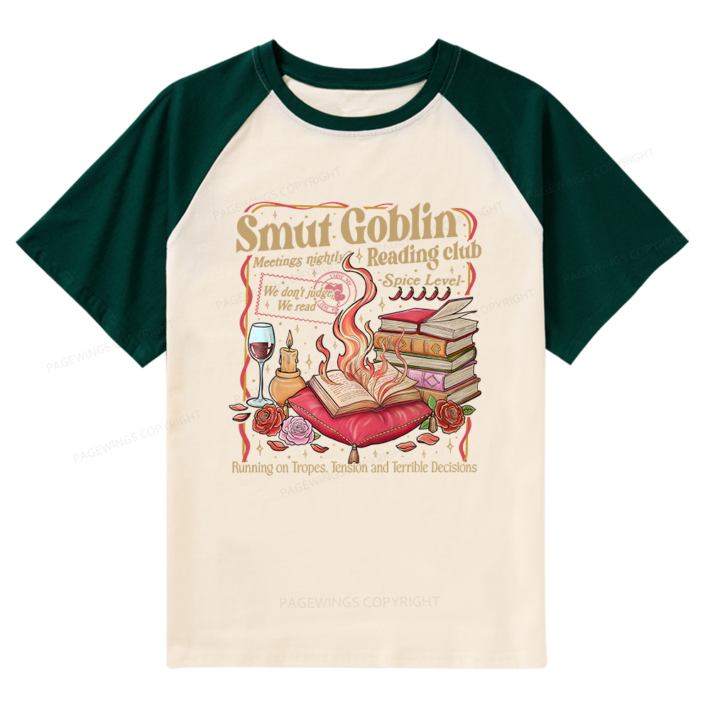 Pagewings Smut Goblin Dark Romance Bookish Raglan T-shirt
