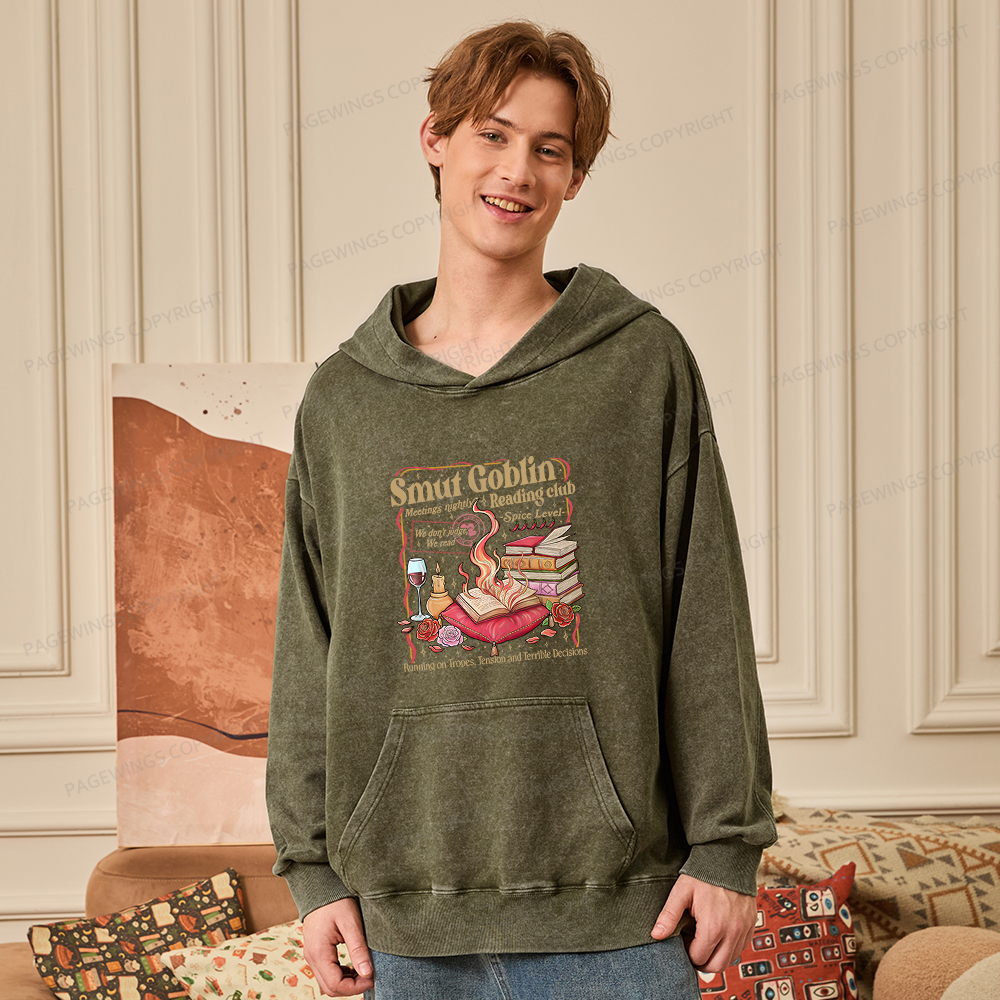 Pagewings Smut Goblin Dark Romance Bookish Unisex Washed Hoodie