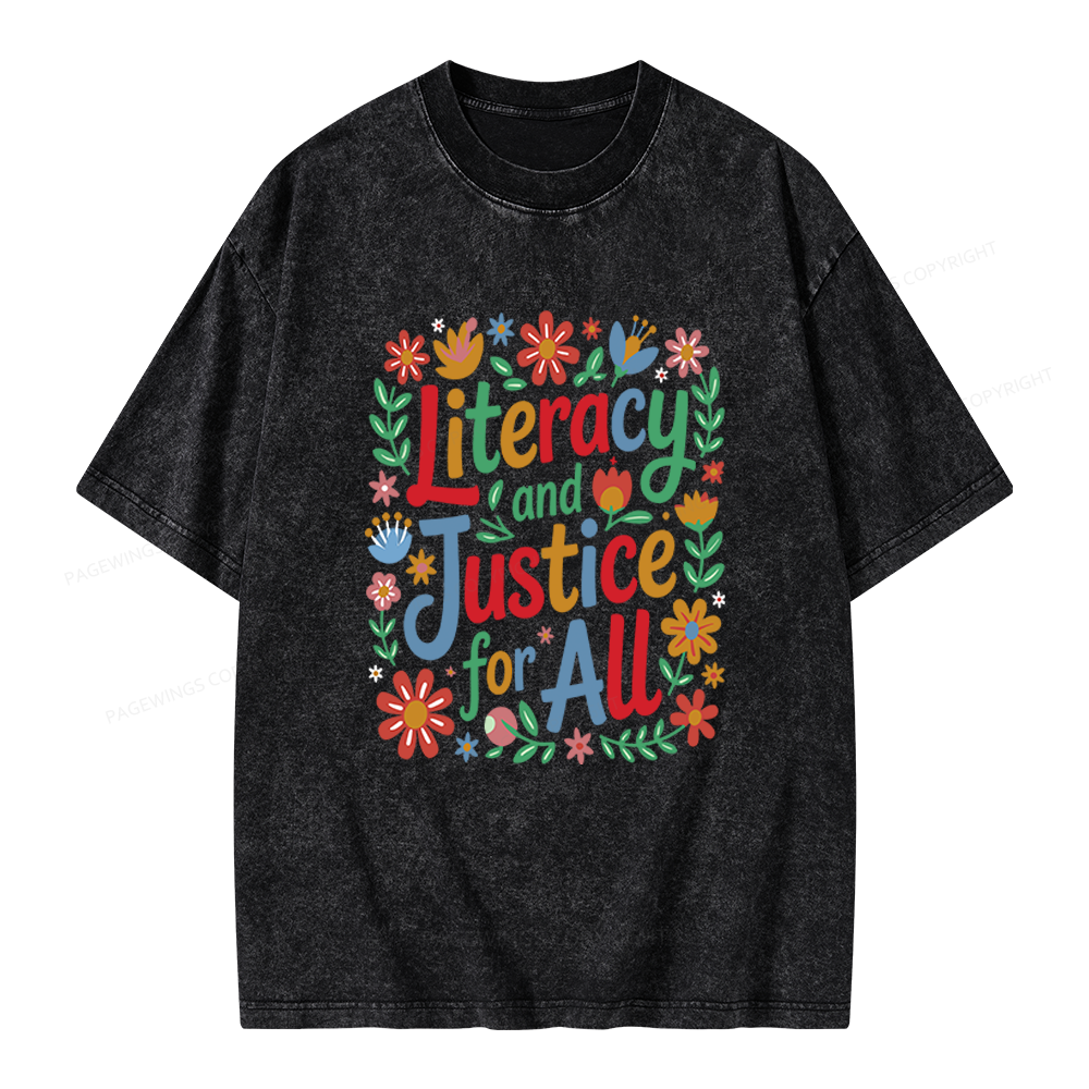 Pagewings Literacy And Justice For All Unisex Washed T-shirt